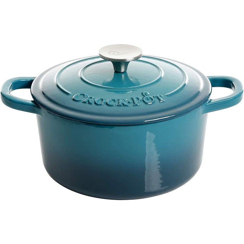 Crock-Pot Artisan 3-Quart Round Enameled Cast Iron Dutch Oven â€“ Gradient Teal, Durable Heavy-Duty Cookware for Slow Cooking, Roasting, Baking with Lid - Image 1